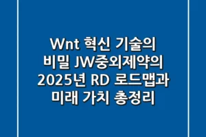 “Wnt 혁신 기술의 비밀”, JW중외제약의 2025년 R&D 로드맵과 미래 가치 총정리