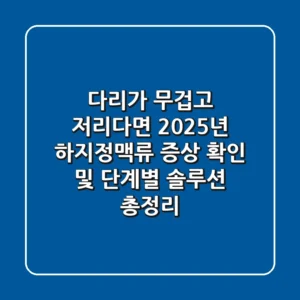 "다리가 무겁고 저리다면?", 2025년 하지정맥류 증상 확인 및 단계별 솔루션 총정리