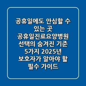 "공휴일에도 안심할 수 있는 곳", 공휴일진료요양병원 선택의 숨겨진 기준 5가지, 2025년 보호자가 알아야 할 필수 가이드