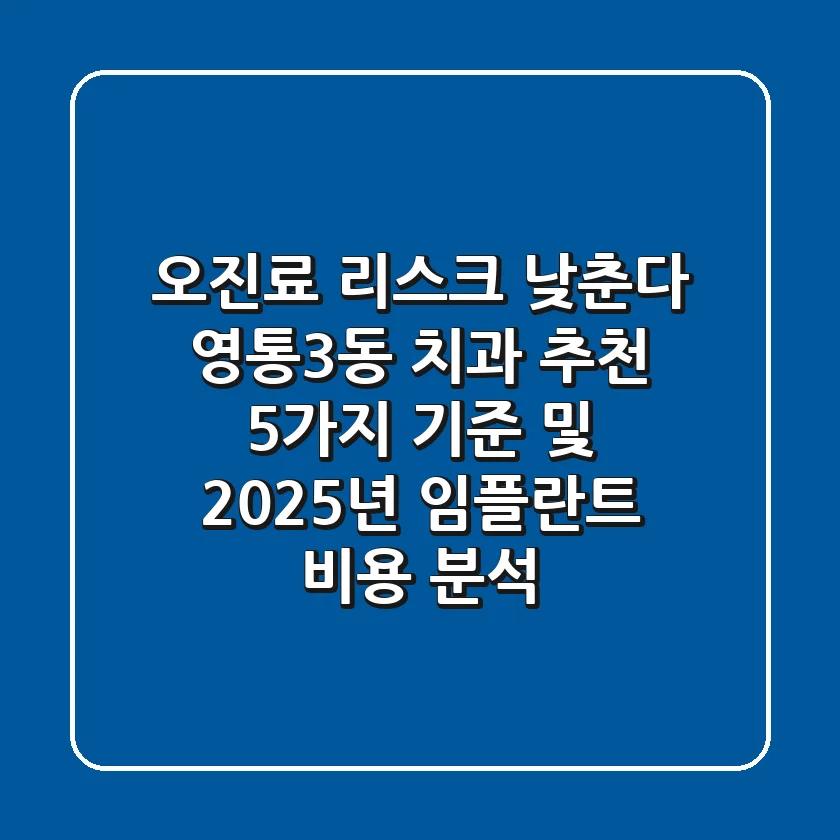 "오진료 리스크 낮춘다", 영통3동 치과 추천 5가지 기준 및 2025년 임플란트 비용 분석