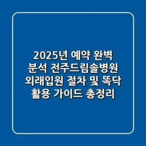 "2025년 예약 완벽 분석", 전주드림솔병원 외래·입원 절차 및 똑닥 활용 가이드 총정리